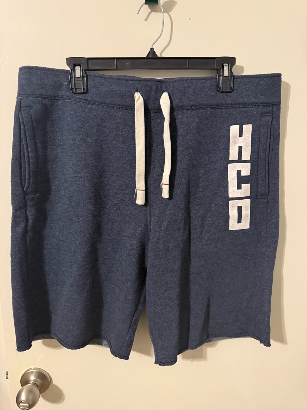 Hollister Navy Blue Drawstring Athletic Shorts with White Logo
